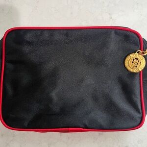Yves Saint Laurent Champagne red and black double zippered cosmetic bag